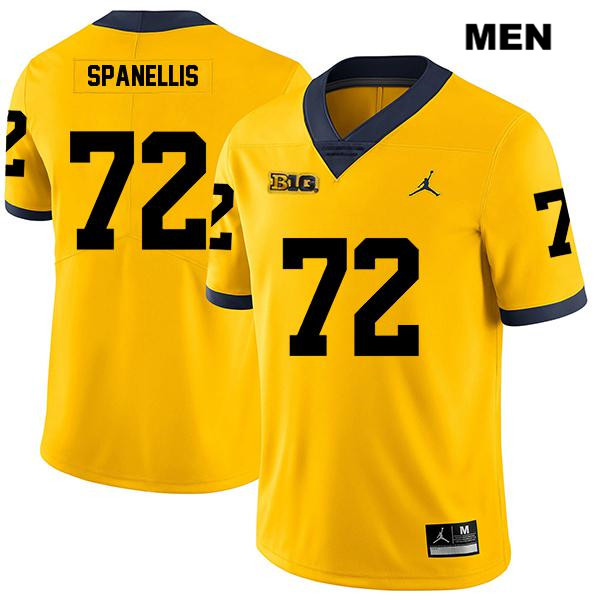 Men's NCAA Michigan Wolverines Stephen Spanellis #72 Yellow Jordan Brand Authentic Stitched Legend Football College Jersey FW25O16RP